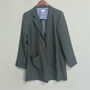 J. Jill Women’s M Olive Green Lyocell Linen Long Blazer Jacket Floral Lining